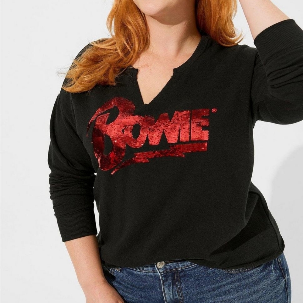 3X Torrid Vinyl Icons David Bowie Sequined Black Sweatshirt